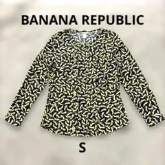 超美品 BANANA REPUBLIC ハイヒール柄 長袖ブラウス ネイビー S