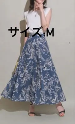 JUSGLITTY ボタニカル フラワー フレア スカート ネイビー 花柄