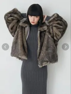 MURUA フェイクファーブルゾン グレー　ファーコート