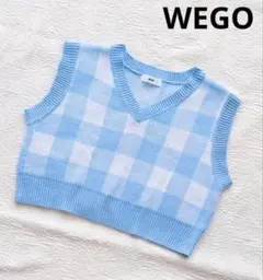 WEGO 水色 チェック柄 Vネックニットベスト【新品】