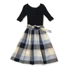 ブルーレーベルクレストブリッジ　ドッキングワンピース ベルト付き　青系　チェック