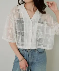 CIAOPANIC TYPY クロップド丈開襟レースシャツ