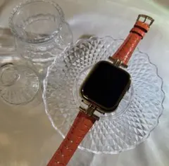 【新品】クロコ風本革Apple Watchバンドレッド