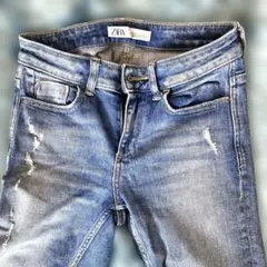 ZARA スキニーデニム ライトブルー ダメージ加工　サイズEUR34