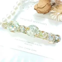 1845＊ハンドメイド♡押し花のバレッタ　グリーン