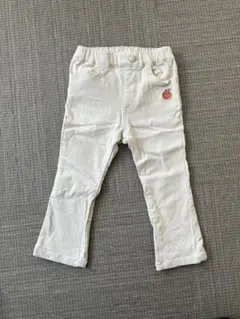 らくのび裏起毛デニムツイルフレアパンツ りんご刺繍 ベージュ　100