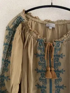 コットン 刺繍 ブラウス マスタード ブラウン L~XL