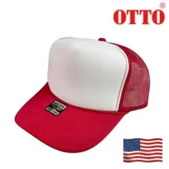 オットーメッシュキャップ　白x赤　ホワイトxレッド　トラッカーキャップ　無地