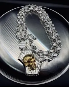 VINTAGE メンズレトロ シルバー ゴールドスカルネックレス