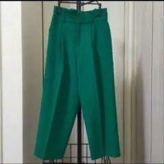 テーパードパンツ　センタープレス　スラックス　ワイドパンツ　アクアガール　М　緑