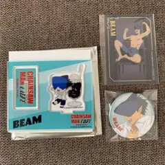チェンソーマン カフェ【 ビーム 】缶バッジ、デフォルメアクスタ　＆　プラザ特典