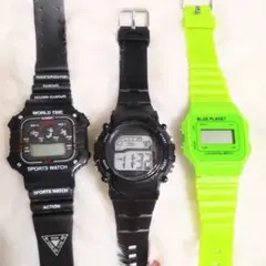 ダイソー他　デジタルスポーツウォッチ 3点セット　１点稼働品