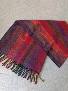 【最終値下】ペイズリー模様　赤紫オレンジ　インド製　大判ストール