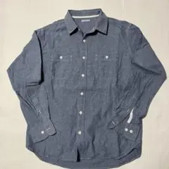GU ダークブルー デニム風長袖シャツ　Lサイズ　3本針ステッチでしっかりしてる