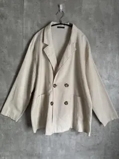 アイボリー ダブルブレスト リネンテーラードジャケット L