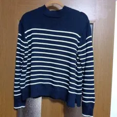 ユニクロ　ネイビーとホワイトのストライプニットセーター　フリー
