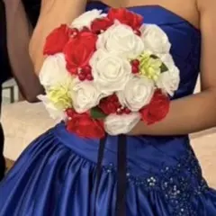 ウェディングブーケ 赤 白 ゴールド ラウンドブーケ