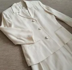 セットアップ 七分袖ジャケット+ノースリーブワンピース 9号 M オフホワイト