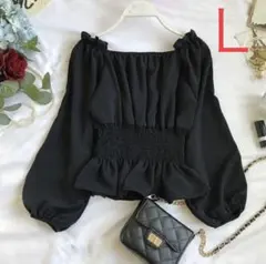 【新品】長袖シフォンブラウス パフスリーブ Ｌ ブラック