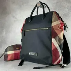 美品✨ブルーレーベルクレストブリッジ ポーチ付きチェック柄ナイロンリュック