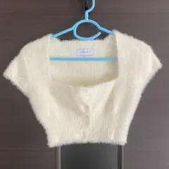 SANSELF シャギーニットクロップドボタンアップセーター　ニット　半袖　白のサムネイル