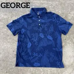 GEORGE 総柄 ポロシャツ ボタニカル柄 ネイビー US-L リゾート⁠のサムネイル