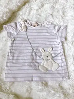 petit main うさぎモチーフ ボーダーTシャツ 100のサムネイル
