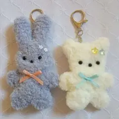 3 ハンドメイド モールドール ❥ うさぎ・ねこ キーホルダー