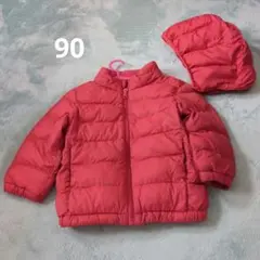 ユニクロ　ダウンコート　赤 サイズ90 　取り外し可能フード付き