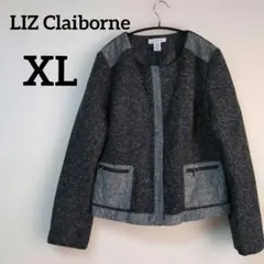 LIZ Claiborne【XL】 ノーカラージャケット カジュアル グレー系