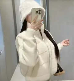 ニットスプライシングショート肥厚コットンコートスタンドアップカラー 