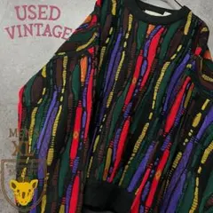 ☆US古着☆【ヴィンテージ 3Dニット/デザインニット】総柄 メンズL-XL