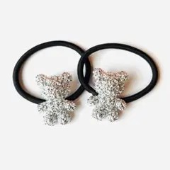 no8 キラキラくまちゃんヘアゴム2本セット ラメ ハンドメイド