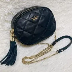 美品✨ケイトスペード　ショルダーバッグ　レザー　黒　チェーン　キルティング