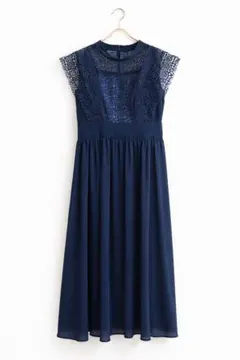 【美品】ネイビーレースワンピース M 結婚式 二次会 入学式 卒園式 きれいめ