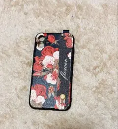 iPhone11ケース バラ柄 バンド付き