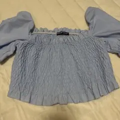 SHEIN シャーリング パフスリーブ トップス ライトブルー Lのサムネイル