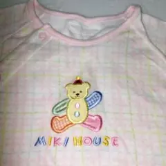 ミキハウス　カバーオール50～70 チェックくま　ピンク日本製　ＵＳＥＤ