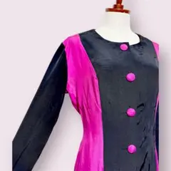 vintageヴィンテージワンピースバイカラー前開きブラックレトロUSA海外古着