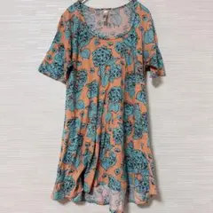 LuLaRoe オレンジと青の花柄半袖チュニック 【XS】 半袖 ワンピース