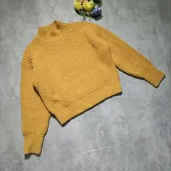 ユニクロ オレンジ系 イエロー ニット セーター ウール混 長袖 (M)