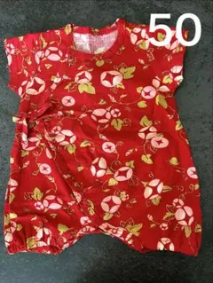 赤 花柄 ベビー甚平 50
