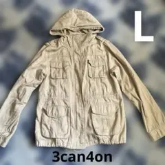 3can4on ベージュ フード付き ミリタリージャケット L