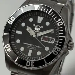 【希少廃盤/稼働】SEIKO5 SNZF17J1 ウニ ダイバーズ 裏スケ 黒