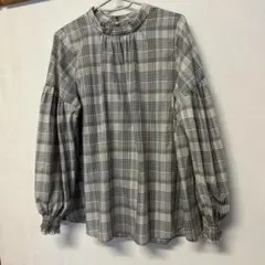 グローバルワーク ブラウン系チェック 長袖ブラウス　チュニック