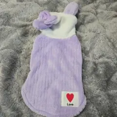 ウサギ耳付き紫フリースペット服