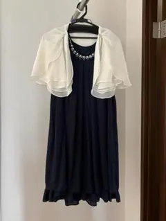 【美品】結婚式　2次会　フォーマルネイビー ドレス ショール セット
