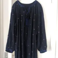 SIMPLICITE B.C STOCK 刺繍 ネイビー長袖ワンピース シアー