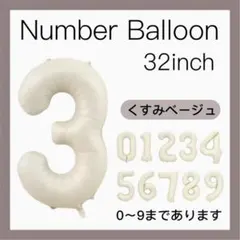 3 ナンバーバルーン くすみベージュ 数字 風船 お誕生日 記念日 飾付け 祝いのサムネイル
