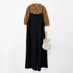 美品 Omekashi ワイドキャミサロペット カットソー　ゆったり 黒
